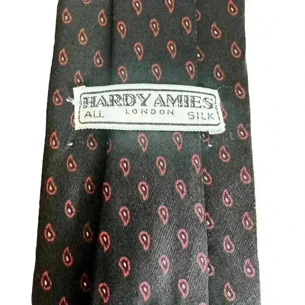 Hardy‎ Amies Black  Paisley 100% Silk Tie Necktie 3.5” Wide